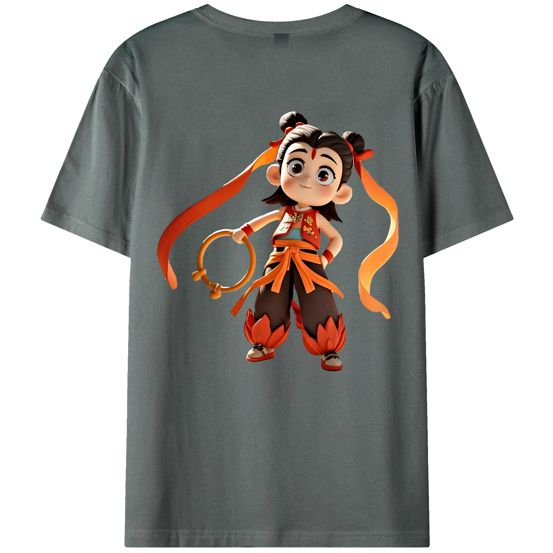 （画像用） Ne Zha 2 ナタ 魔童の大暴れ 綿100％ メンズ半袖Tシャツ（バックプリント） 通気性